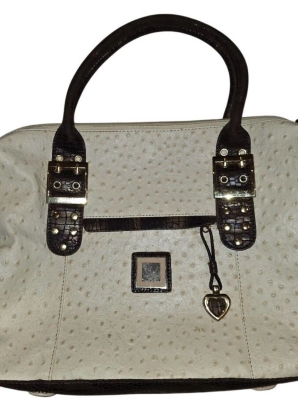 Sharif Cream and Brown Satchel with Heart Charm - Picture 8 of 8